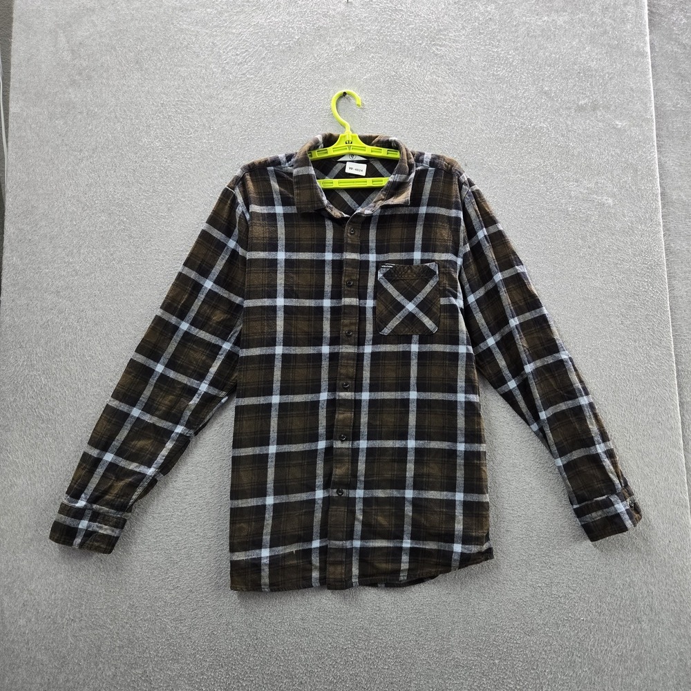 Volcom Men Button‎ Up Shirt XXL Brown Plaid Flannel Shirt Button Modern